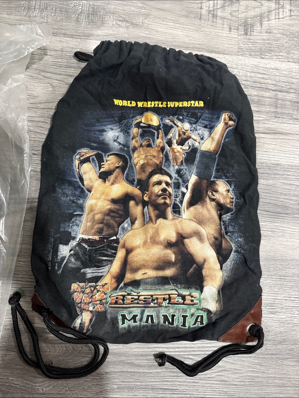 WWE Black Drawstring WrestleMania Graphic Gym Sack